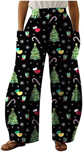 Hlače božićne padža za žene Snowflakes Xmas Tree Ispis pidžama pant sa džepom Casual Comfy dno S-XXL