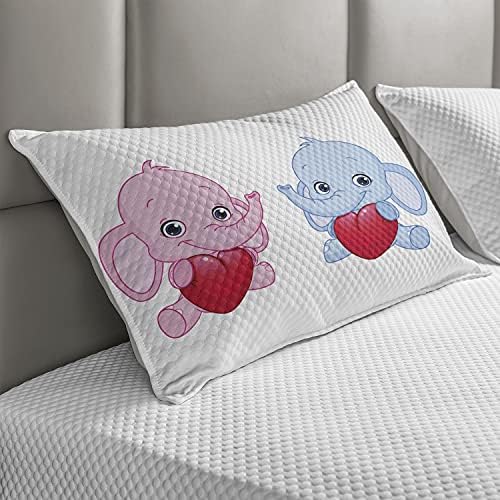Ambesonne životinjski crtani jastuk, ružičasta i plava holding srca nasmijana blizanaca kompozicija
