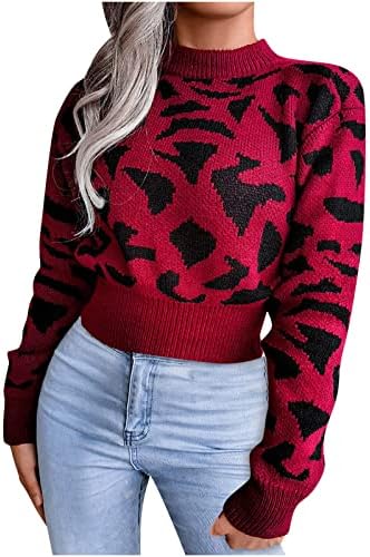 Ženski džemperi obrezirani vrhovi modni novost Print WAFLLE Knit dugih rukava Baza pletena džemper