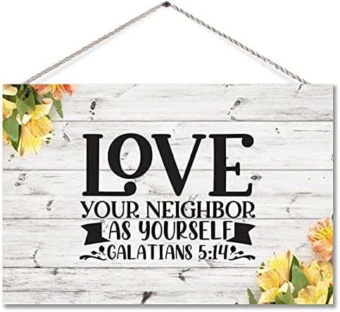 Aroggeld Bible Drveni znak Love Vav Susjed kao sami Galatians Verse Christian Religiozni citati Kućni ukrasni