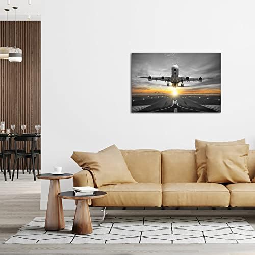 HOMEOART Aviation Decor avion avion leti iznad piste Canvas Wall Art Boys soba dekor slika uokvirena