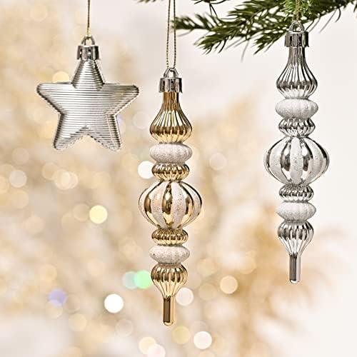 Valery Madelyn White Gold Božićni ukras Božićni paket 100ct Božićni kuglični ukrasi + 48 inčni suknja