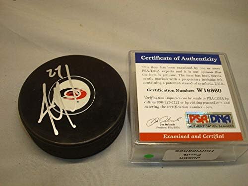 Justin Faulk potpisao Carolina Hurricanes Hockey Puck Autographed PSA / DNK COA 1B-Autographed NHL Pucks