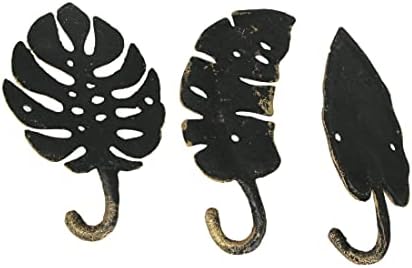 Zeckos set od 3 antikne zlatne završne baveno željezo tropsko lišće ukrasni zid Décor kuke za ručnik vešalica