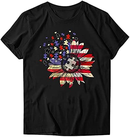 Majice za 4. jul majice za žene kratki rukav v majice za vrat američka zastava Stars Stripes Tie-Dye