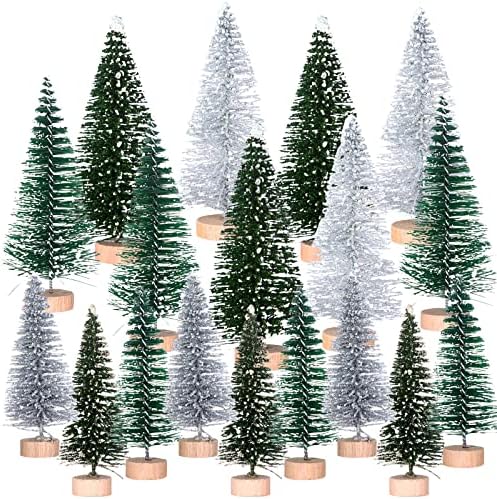 18pcs minijaturni borovi drveće Sisal drveće sa drvenim bazom božićno stablo set stola za minijaturne scene, božićno izrađivanje i dizajn, mješovita veličina