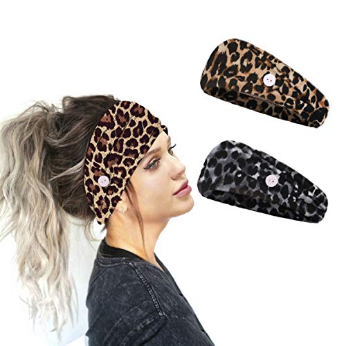 Aaiffey ženska traka za glavu sa dugmadima za maske za lice i navlake, Leopard Print Headbands Vintage Stylish
