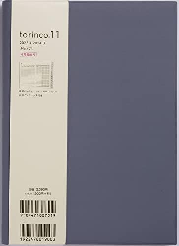 Takahashi Torinco 11 br. 751 Nedeljni planer, počinje 2023. april, a5 veličine, mornarsko siva