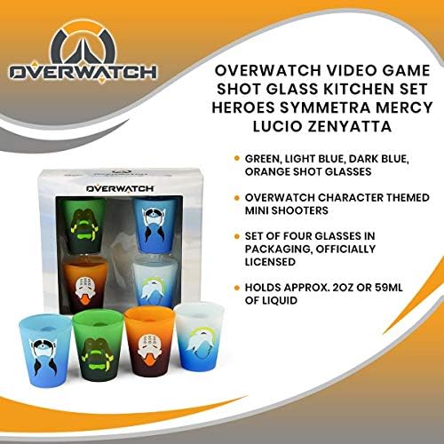 Mini Overwatch 4-Pack Kitchen Shot Glass Set sa herojima iz Video igre: Symmetra, Mercy, Lucio i Zenyatta