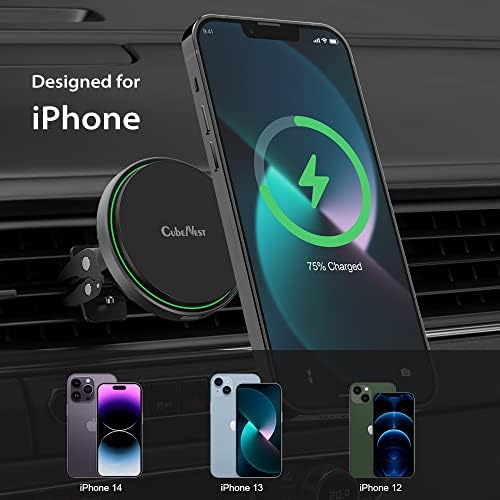 Cubenest Magnetic Wireless Charger za automobil, aluminijumski Vazdušni otvor za iPhone 14/13/12 / Pro