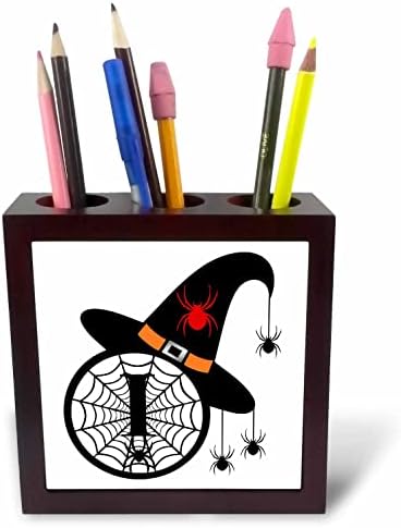 3drose Monogram i vještica šešir pauci Halloween i držači olovku web - pločica