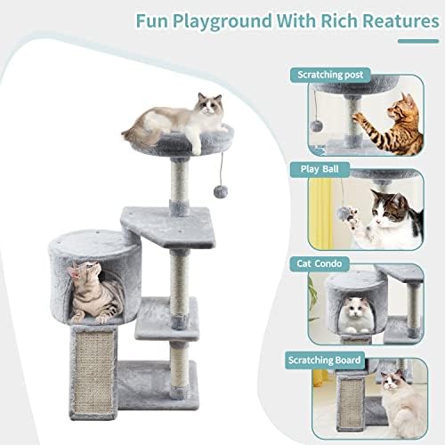 Miao Paw 11grey Slatka kula za mačje stablo za unutarnje mačke - Condo sa sisalnim grebanjem, skok platform
