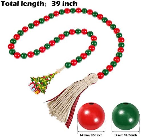 Božićni drveni perla sa tasselima bivola, ukrašen ukrasnim božićnim drvvom, drvenim perlinskim