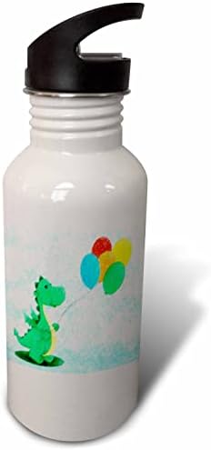 3drose slika zelenog dinosaura sa obojenim balonima u pet boja. - boce za vodu