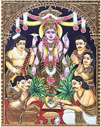 Egzotična Indija 15 x 18 Lord Vishnu Tanjore slika / tradicionalne boje sa 24k zlatom / okvir
