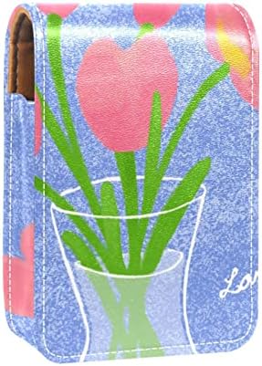 ORYUEKAN ruž za usne sa ogledalom slatka prenosiva torba za šminkanje kozmetička torbica, Pink Tulip Spring