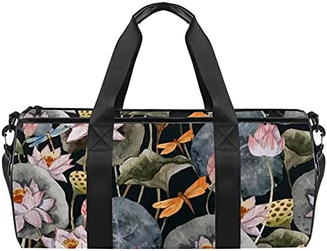 Viontage akvarel lotosov cvijet Dragonfly torba za nošenje preko ramena platnena putna torba za teretanu