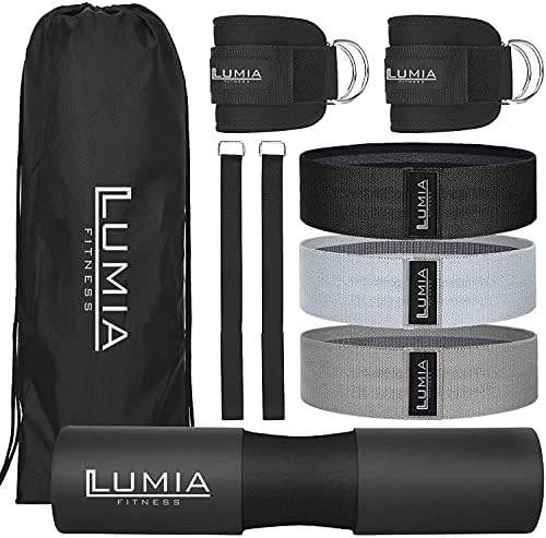 Lumia Fitness 7 komada Glute Workout Kit, Barbell Squat Pad, 3 trake otpornosti na tkaninu, 2
