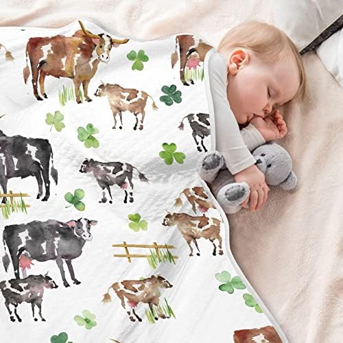 Swaddle pokrivane farme krave Shamrocks Pamučni pokrivač za dojenčad, primanje pokrivača, lagana mekana
