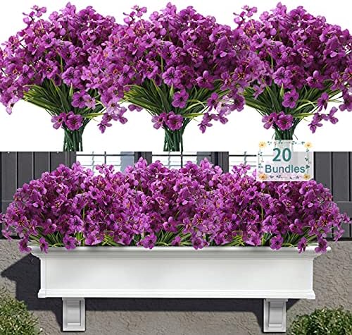 Satefello 20 paketa Vanjski umjetni cvjetovi, UV otporni na lažni cvijet sa plastičnim postrojenjima