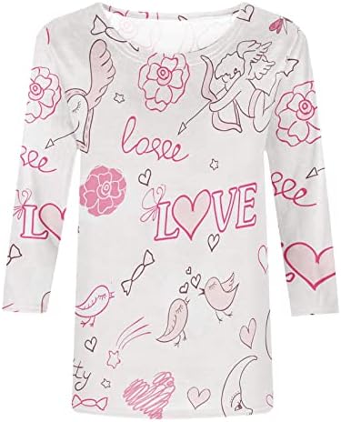 Smiješne košulje za Valentine Žene Ditsy Heart Print Tunic Tops Ležerne prilike Ležerne ljetne