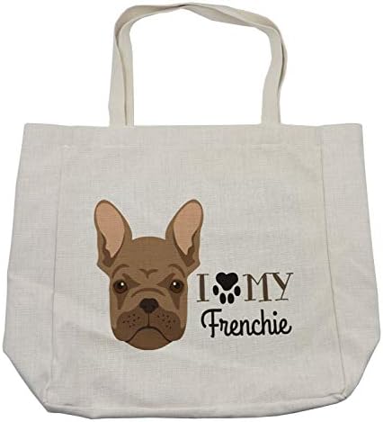 Ambesonne Bulldog torba za kupovinu, dizajn volim svoju francusku kaligrafiju sa portretom psa i otiskom