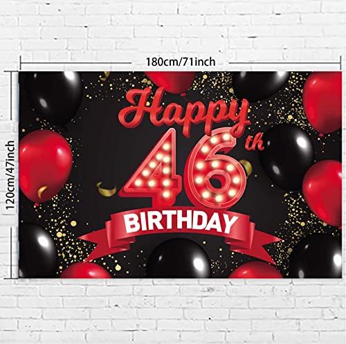 Sretan 46. rođendan crvene i Crne Banner Backdrop dekoracije baloni tema dekor za djevojčice žene princeza 46
