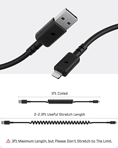 USB do Gromobranski kabl na uvlačenje, 3ft namotani munjeviti kabl, 2 paketa kratki iPhone kabl za punjenje