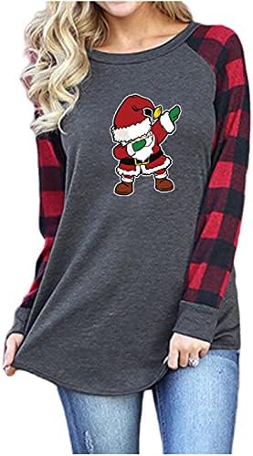 Božićni gnome košulje Žene Pločene spajanje dugih rukava Ležerne prilike Smešno Dabbing Santa Elf Friends Bejzbol