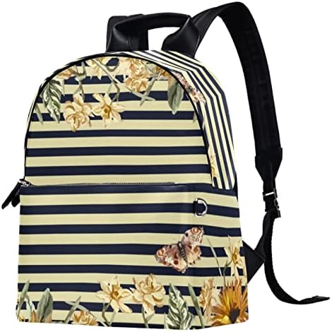 Tbouobt kožni ruksak lagani laptop ležerni ruksak za žene muškarci, vintage prugasti suncokret cvjetni