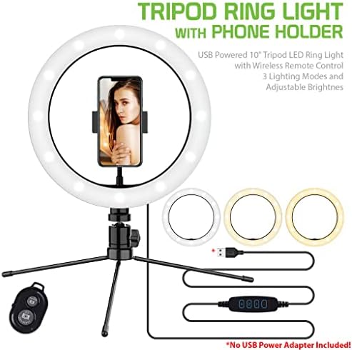Svijetlo selfi prsten trobojno svjetlo kompatibilno s vašim Dell XPS 10 10 inča s daljinskim upravljačem za prijenos