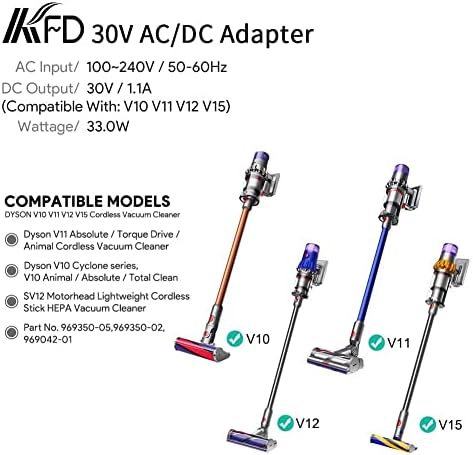 [UL navedeno] Kfd 30v AC adapter za punjač za Dyson Cyclone V10 Absolute Animal Motorhead lagani Akumulatorski