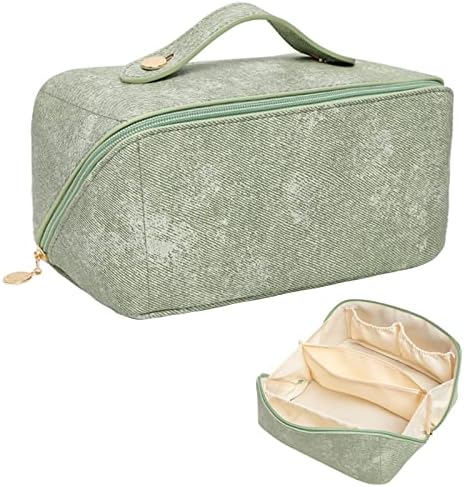 Wivico torba za šminkanje za žene, kožna putna kozmetička torba velikog kapaciteta sa ručkom, vodootporna prošivena