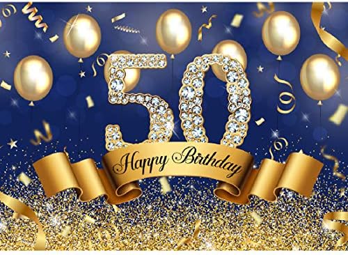Sretan 50. rođendan pozadina plava i Zlatna Glitter Balloon Diamonds fotografija pozadina sjajni