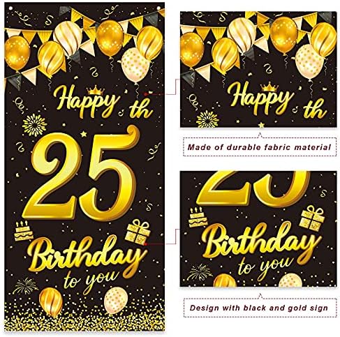 wongmode sretan 25. rođendan vam Banner vrata pozadina crno zlato znak Tema Party Decor Picks za 25 godina