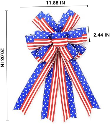 Velika Amerika Patriotski lukovi za vijenac, 4. jula lukovi Bows Bow Dizalica Burlap Red Plave Bijele zvijezde