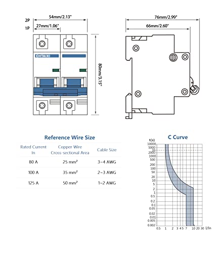 Chtaixi DC minijaturni prekidač, 2 polni 500V 125 AMP Izolator za solarni PV sistem, termički magnetni izlet,