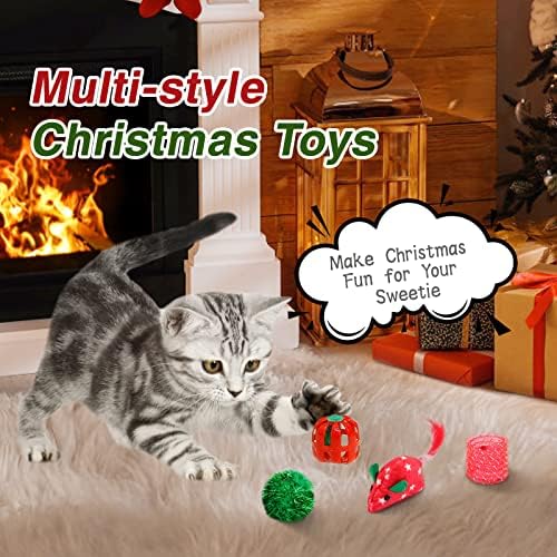 Pawaboo mačka igračka sa trčanjem miša & 8 komada Božić mačka igračke, Bulk mačka igračke miješane