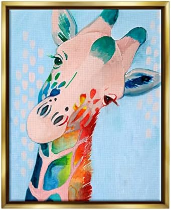 Stupell Industries šarena apstraktna žirafa životinja Rainbow Blue crtež, Floater Frame, Dizajn Grace