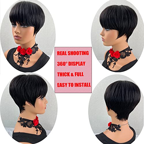 Qiaqiarring Pixie Cut perike za crne žene 9A brazilske kratke ravne perike za kosu s praskama kratko slojeviti