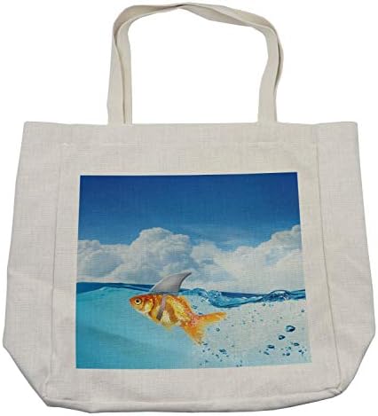 Ambesonne Shark torba za kupovinu, zlatna ribica sa perajem morskog psa na vrhu vode lažna komična