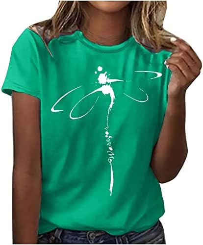 Široke košulje za žene, tinejdžerke Dragonfly Print pulover kratki rukavi vrhovi Crewneck Boho Tees
