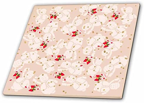 3dRose Božić obrazac snjegović, bombona, leptir mašna, snijeg. Pink background - Tiles