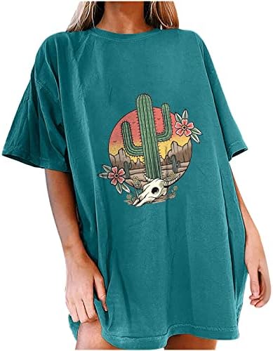 Majice za rame za žene za žene labav grafički kratki rukav zapadnu kaktusu, ležerne ljetne vrhove