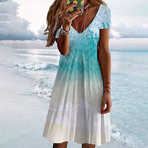 lcziwo ženska ljetna haljina na plaži Casual Print V izrez kratki rukav tanka praznična haljina A-Line Swing