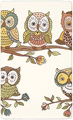 Owl Lover Teme opremljeni mini krevetići, prenosivi mini listovi krevetića Mekani i rastezljivi krovni lim
