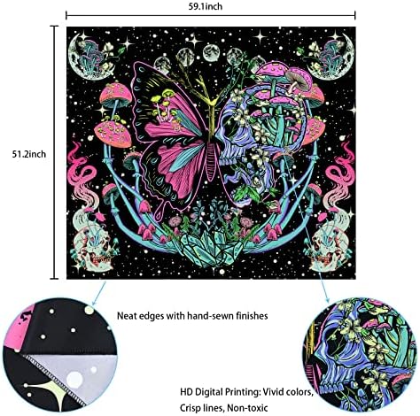 Lyacmy Blacklight tapestrija UV reaktivna gljiva leptir tapiseties estettic moth tapiserje Moon Cvijeće