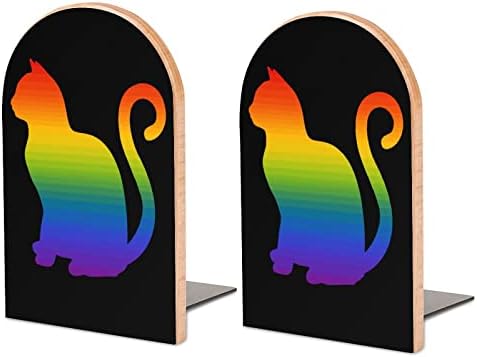 LGBT Cat Pride Wood dekorativni Bookends Neklizajući kraj knjige za police 1 par 7 X 5 inča