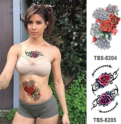 Kawela Privremene tetovaže Privremene prekrasne naljepnice za tetovažu ljubičaste ruže crvene ružne lubanje