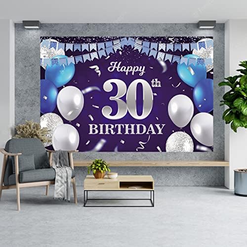 Sretan 30. rođendan Banner pozadina tamnoplavi baloni konfeti traka Zastava svjetlo tačke živjeli